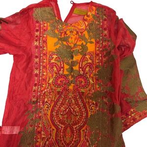 Sana Safinaz Tunic Blouse Dress Kameez Women S Red Floral Embroidered Round Neck